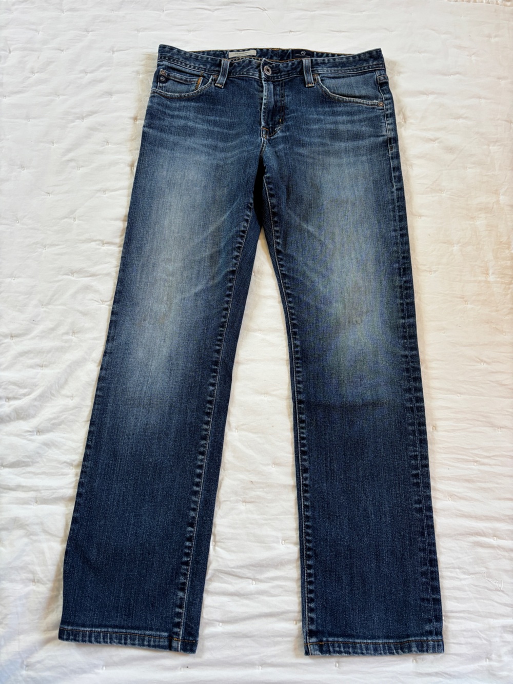 Ag Adriano Goldschmied Slim Straight Dark Blue Washed Jeans